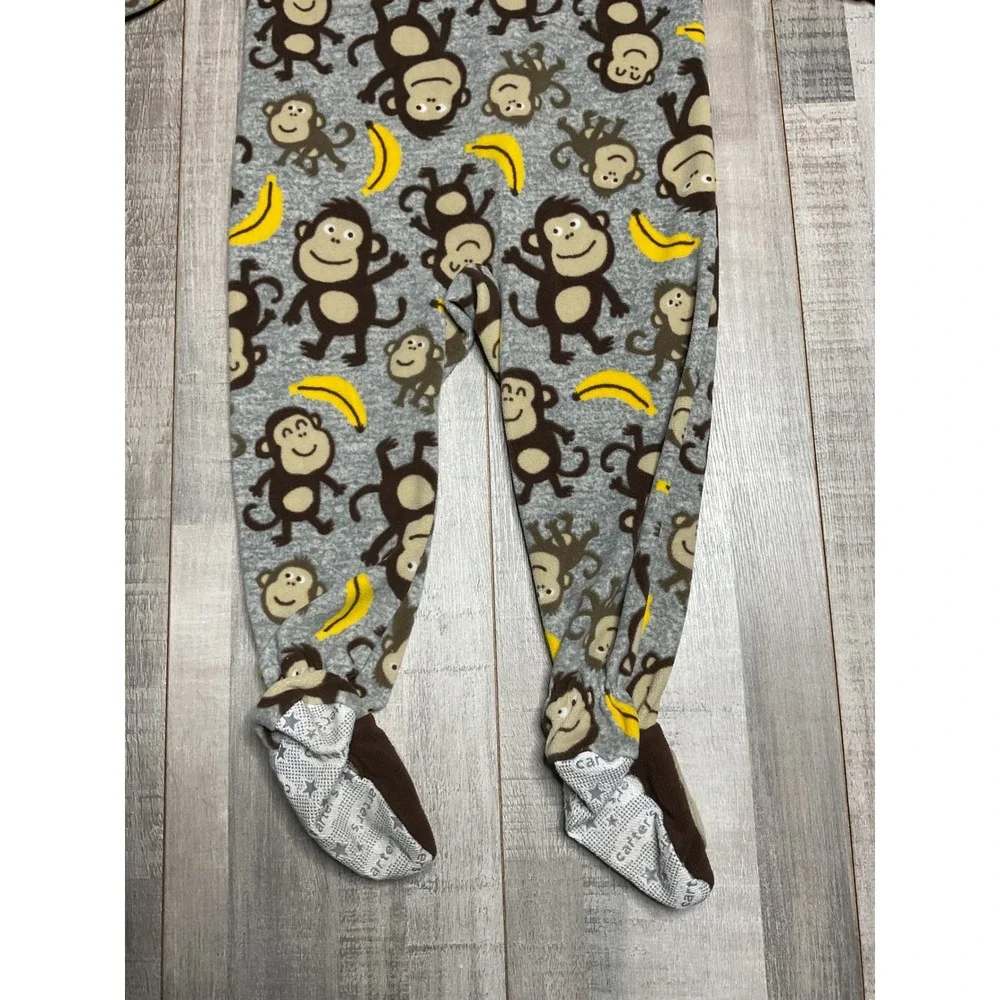 Carters 24M Monkey Banana Fleece Footed Pajamas Grey Brown Zip Up Sleeper